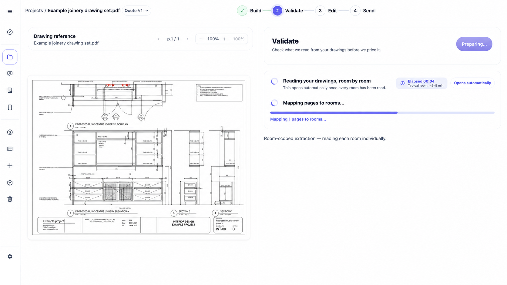 JOINA reading a joinery drawing and mapping available information to rooms