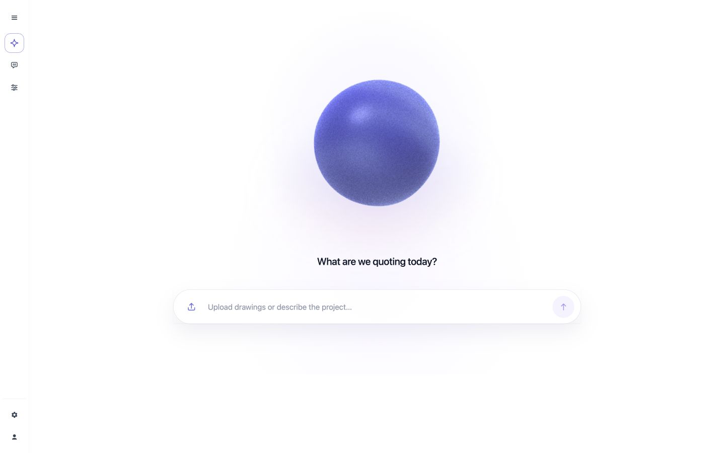 Current JOINA New quote interface with the orb and project entry field